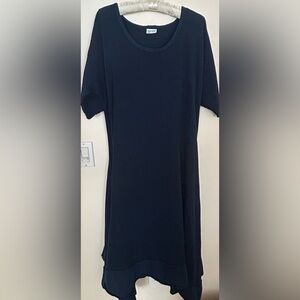 Oh My Gauze! Sz Large/XL Maxi Dress Navy Blue Cotton Short Sleeve Lagenlook